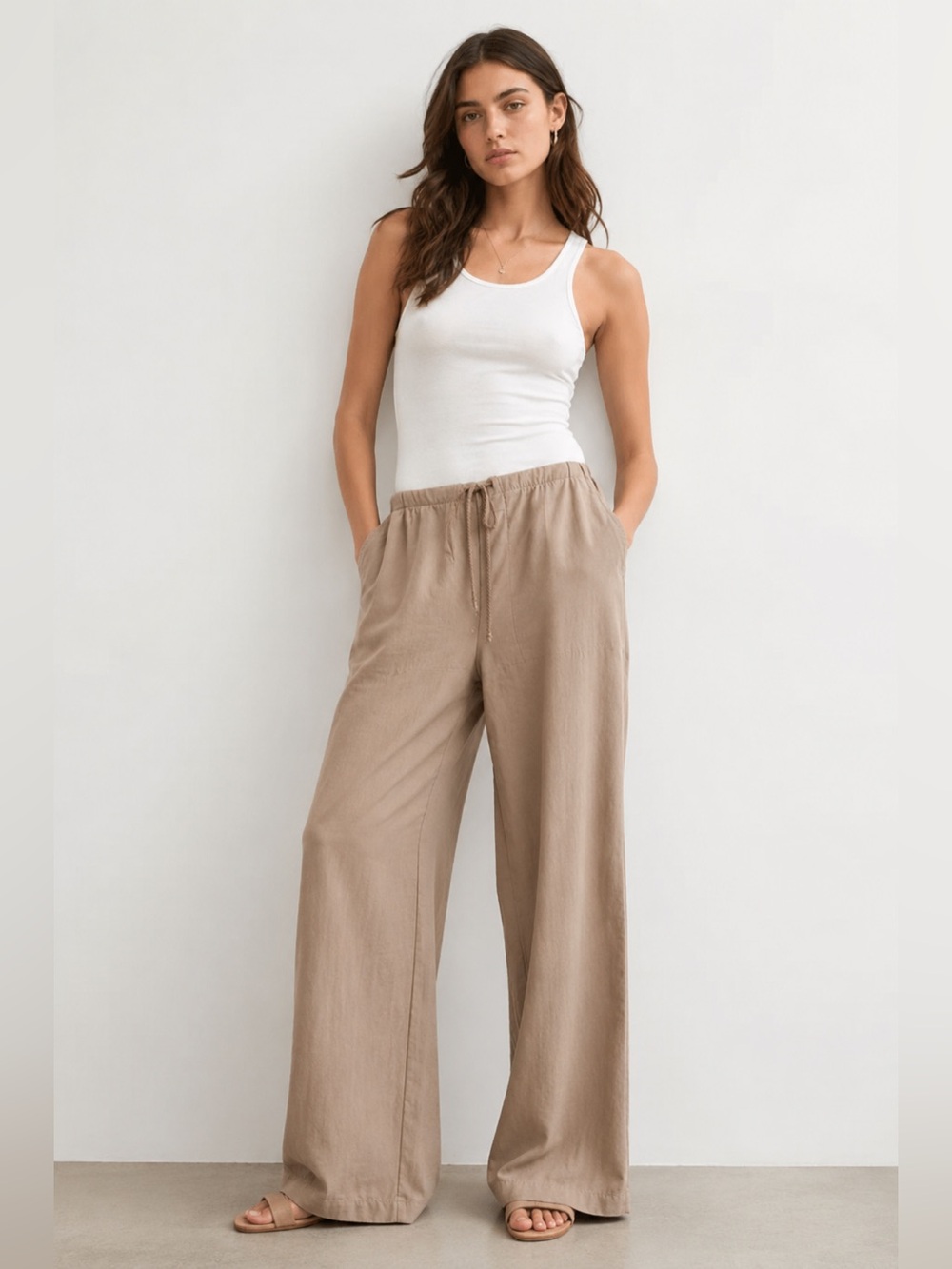 Sky To Moon Wide Leg Drawstring Waist Lightweight Flowy Pants